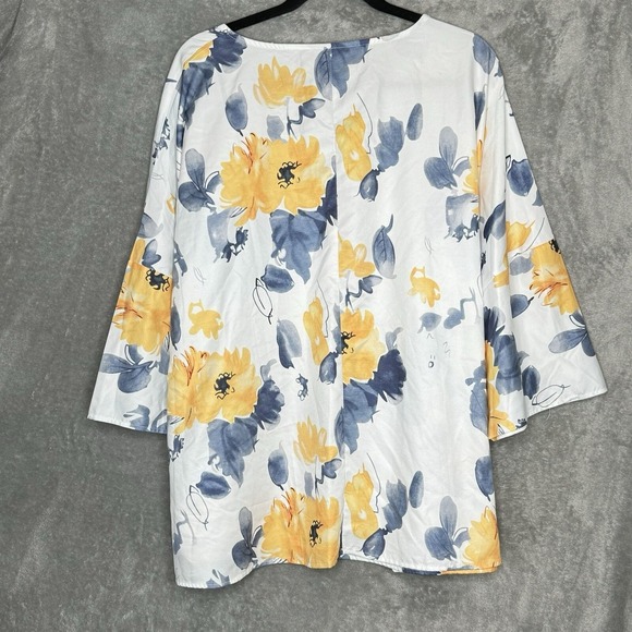 Amazon 4X Top Shirt White Yellow Floral Flower 3/4 Sleeve V Neck Womens - Picture 3 of 5